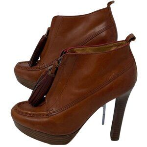 Coach Cary Brown Leather Front Zip Round Toe Tasseled Ankle Booties Size 6 B